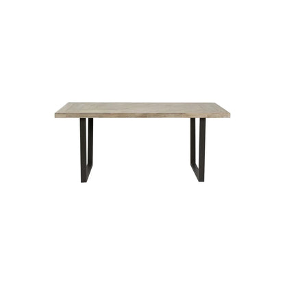 Modern Scandi Sand-Wash Acacia Wood Dining Table With Black Metal Legs – Textured 6-Seater Wooden Dining Table 180x90x76cm | Click Style