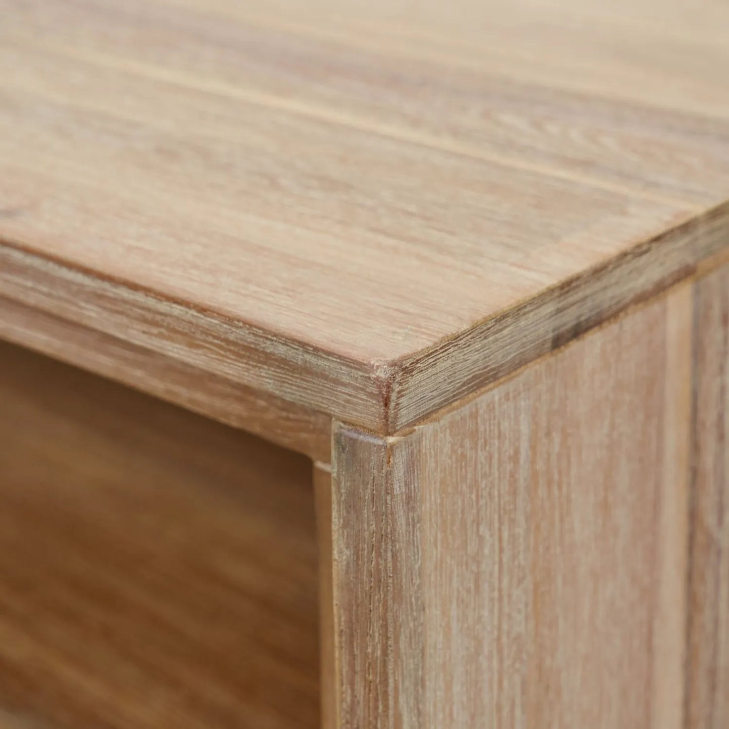 Modern Scandi Sand-Wash Acacia Wood Side Table With Black Metal Legs – Textured Wooden Bedside Nightstand With 1 Drawer & Shelf 55x55x45cm | Click Style