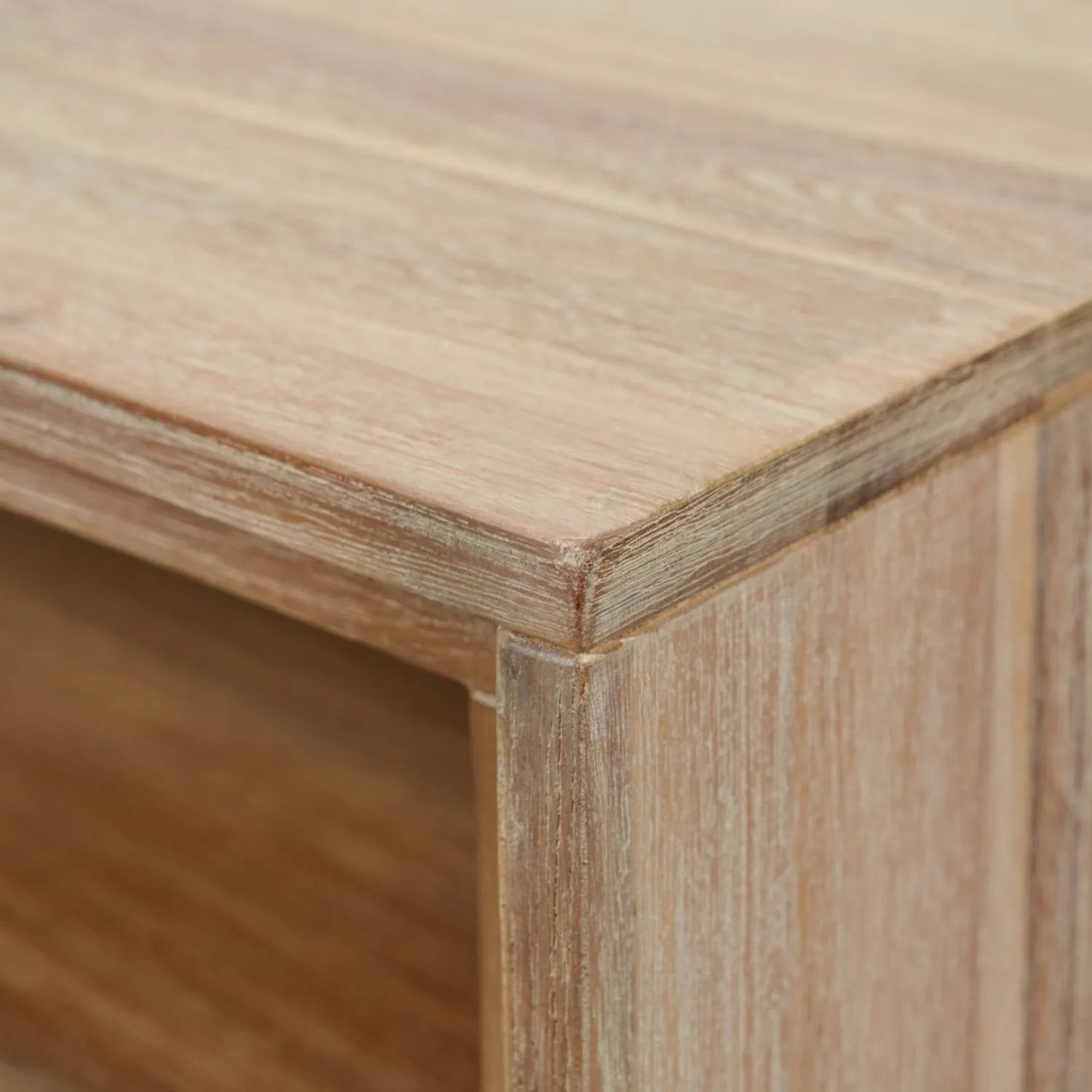 Modern Scandi Sand-Wash Acacia Wood Side Table With Black Metal Legs – Textured Wooden Bedside Nightstand With 1 Drawer & Shelf 55x55x45cm | Click Style