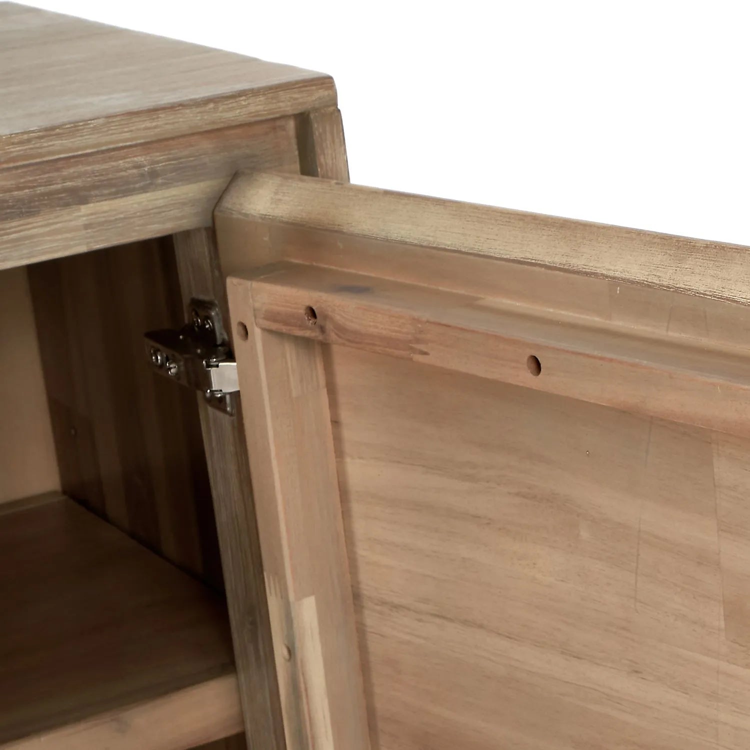 Modern Scandi Sand-Wash Acacia Wood Sideboard With Black Metal Legs – Textured 3-Door Storage Cabinet With Internal Shelves 80x160x45cm | Click Style