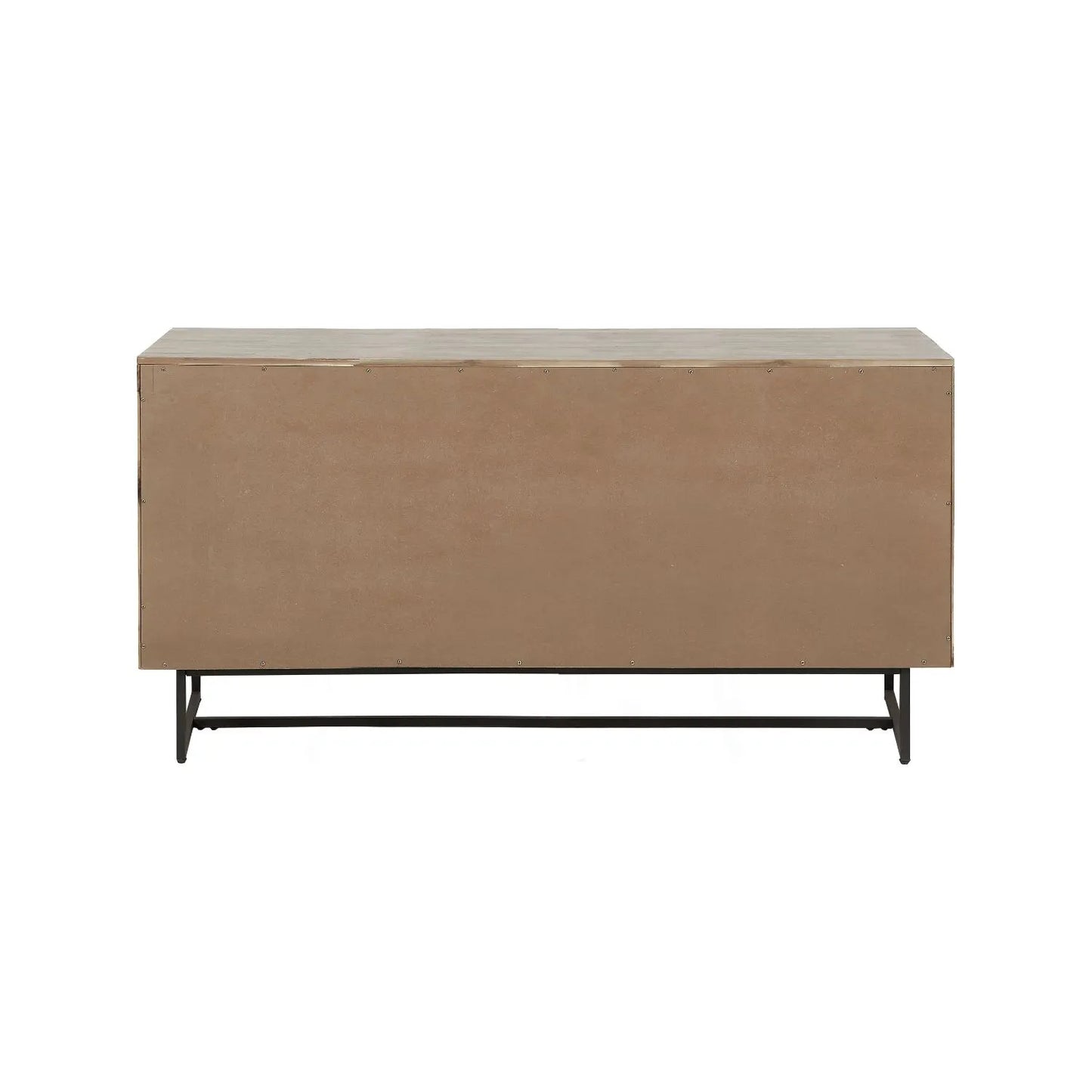 Modern Scandi Sand-Wash Acacia Wood Sideboard With Black Metal Legs – Textured 3-Door Storage Cabinet With Internal Shelves Back 80x160x45cm | Click Style