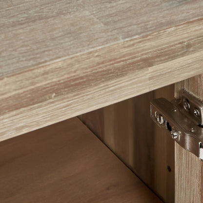 Modern Scandi Sand-Wash Acacia Wood Sideboard With Black Metal Legs – Textured 3-Door Storage Cabinet With Internal Shelves 80x160x45cm | Click Style