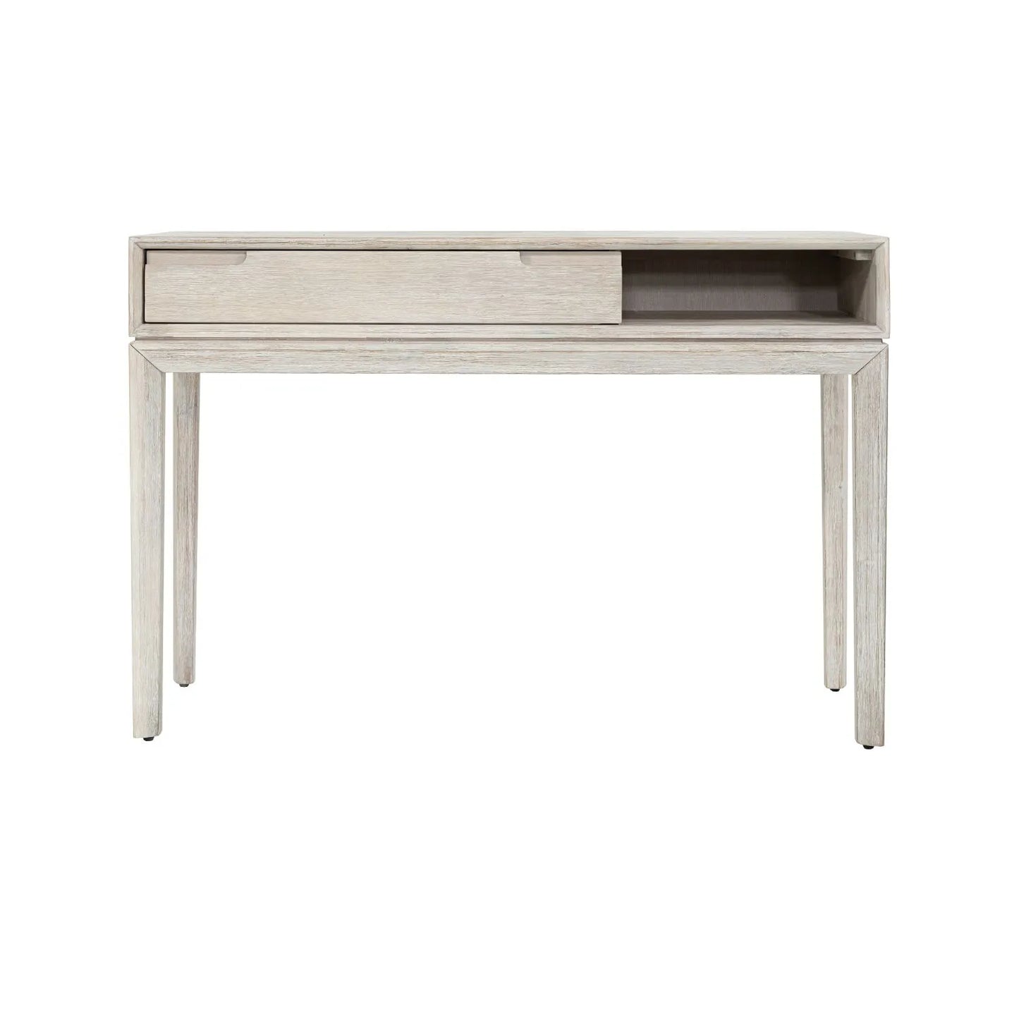 Modern Scandi Whitewashed Acacia Wood Console Table with Drawer and Open Shelf Storage – Contemporary Wooden Hallway Console Table 80x120x40cm | Click Style