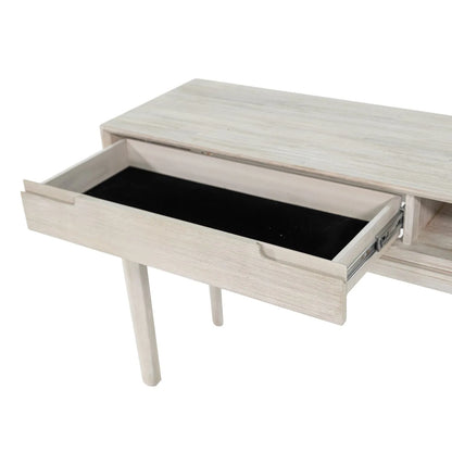 Modern Scandi Whitewashed Acacia Wood Console Table with Drawer and Open Shelf Storage – Contemporary Wooden Hallway Console Table 80x120x40cm | Click Style