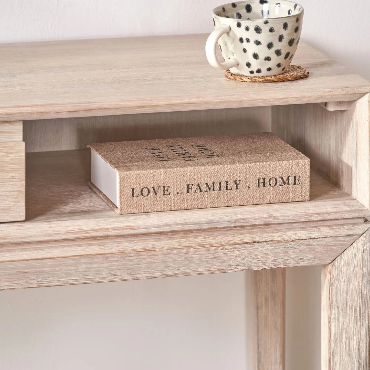 Modern Scandi Whitewashed Acacia Wood Console Table with Drawer and Open Shelf Storage – Contemporary Wooden Hallway Console Table 80x120x40cm | Click Style