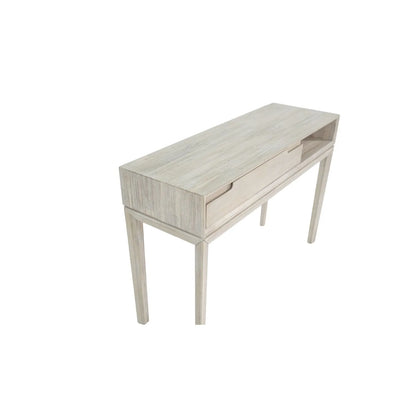 Modern Scandi Whitewashed Acacia Wood Console Table with Drawer and Open Shelf Storage – Contemporary Wooden Hallway Console Table 80x120x40cm | Click Style