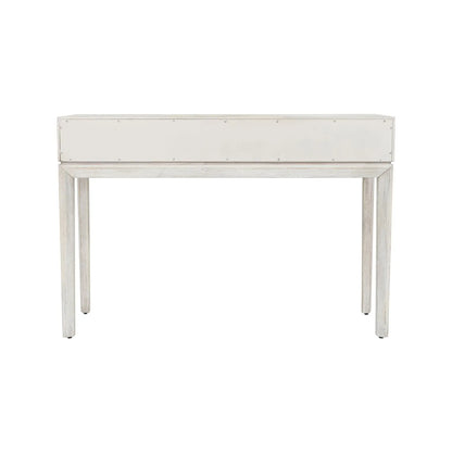 Modern Scandi Whitewashed Acacia Wood Console Table with Drawer and Open Shelf Storage – Contemporary Wooden Hallway Console Table Back 80x120x40cm | Click Style