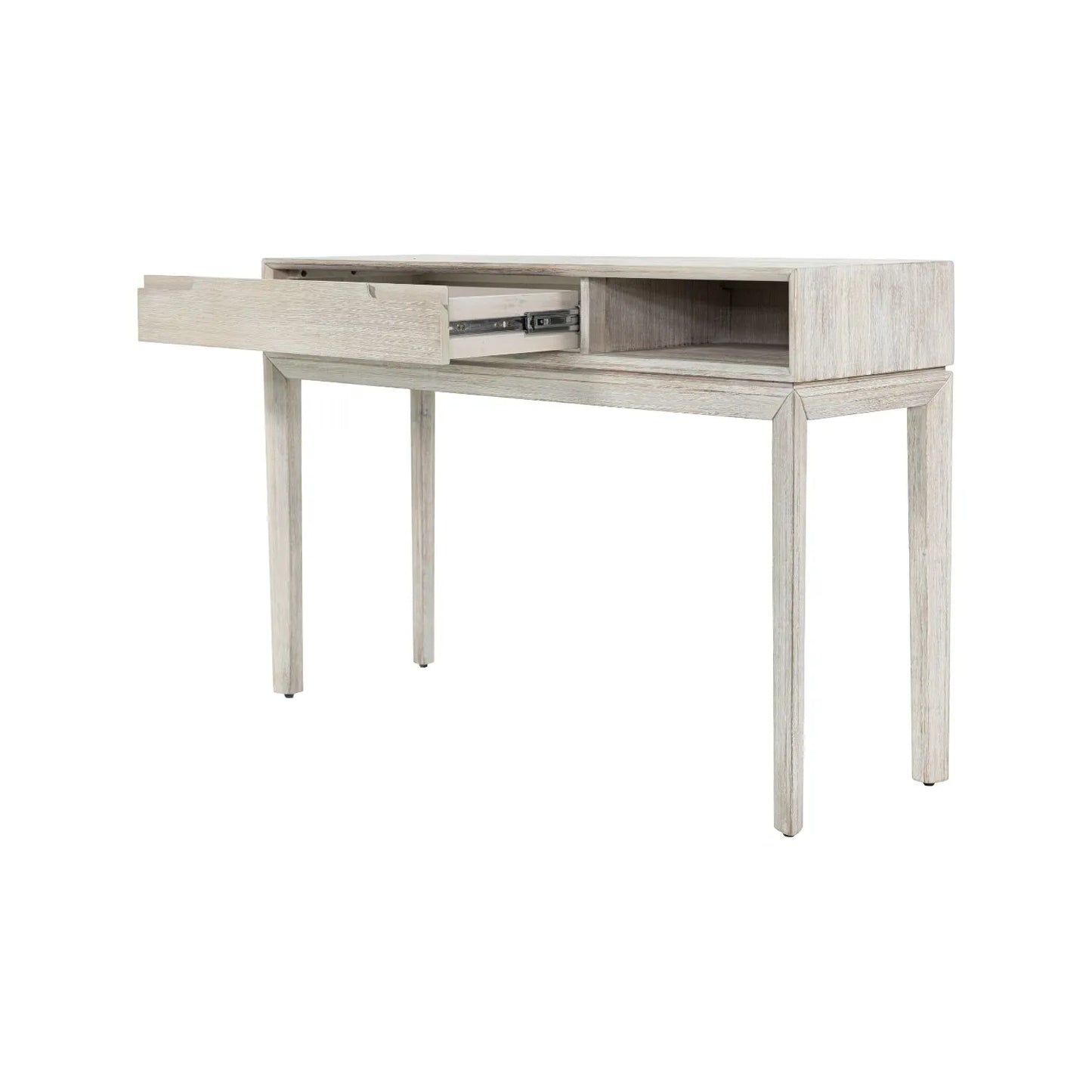 Modern Scandi Whitewashed Acacia Wood Console Table with Drawer and Open Shelf Storage – Contemporary Wooden Hallway Console Table 80x120x40cm | Click Style