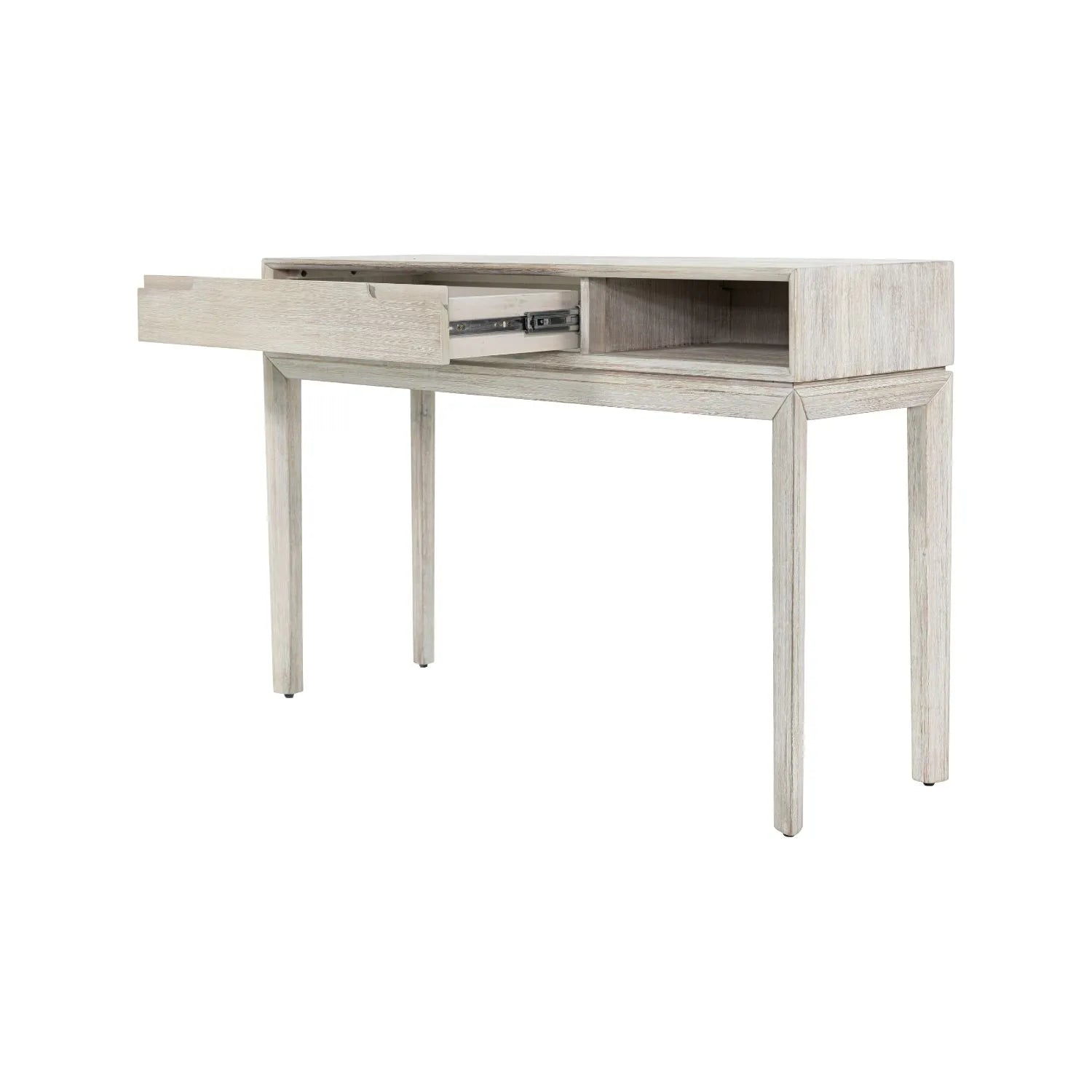 Modern Scandi Whitewashed Acacia Wood Console Table with Drawer and Open Shelf Storage – Contemporary Wooden Hallway Console Table 80x120x40cm | Click Style