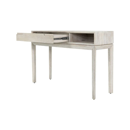 Modern Scandi Whitewashed Acacia Wood Console Table with Drawer and Open Shelf Storage – Contemporary Wooden Hallway Console Table 80x120x40cm | Click Style