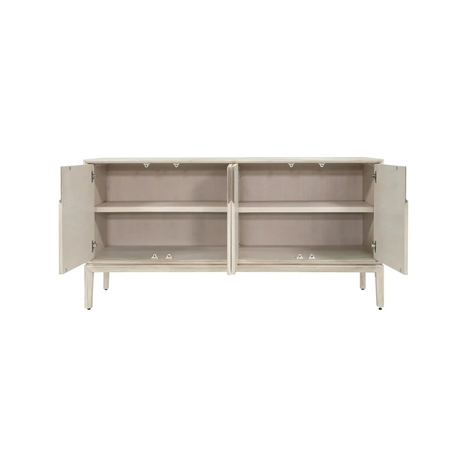 Modern Scandi Whitewashed Acacia Wooden Sideboard with 4 Doors, Cut-Out Handles and Internal Shelves – Contemporary Scandinavian Storage Cabinet for Living Room, Dining Room or Hallway 80x160x45cm | Click Style
