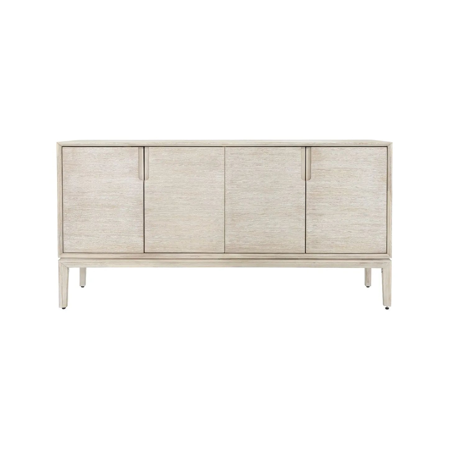 Modern Scandi Whitewashed Acacia Wooden Sideboard with 4 Doors, Cut-Out Handles and Internal Shelves – Contemporary Scandinavian Storage Cabinet for Living Room, Dining Room or Hallway 80x160x45cm | Click Style