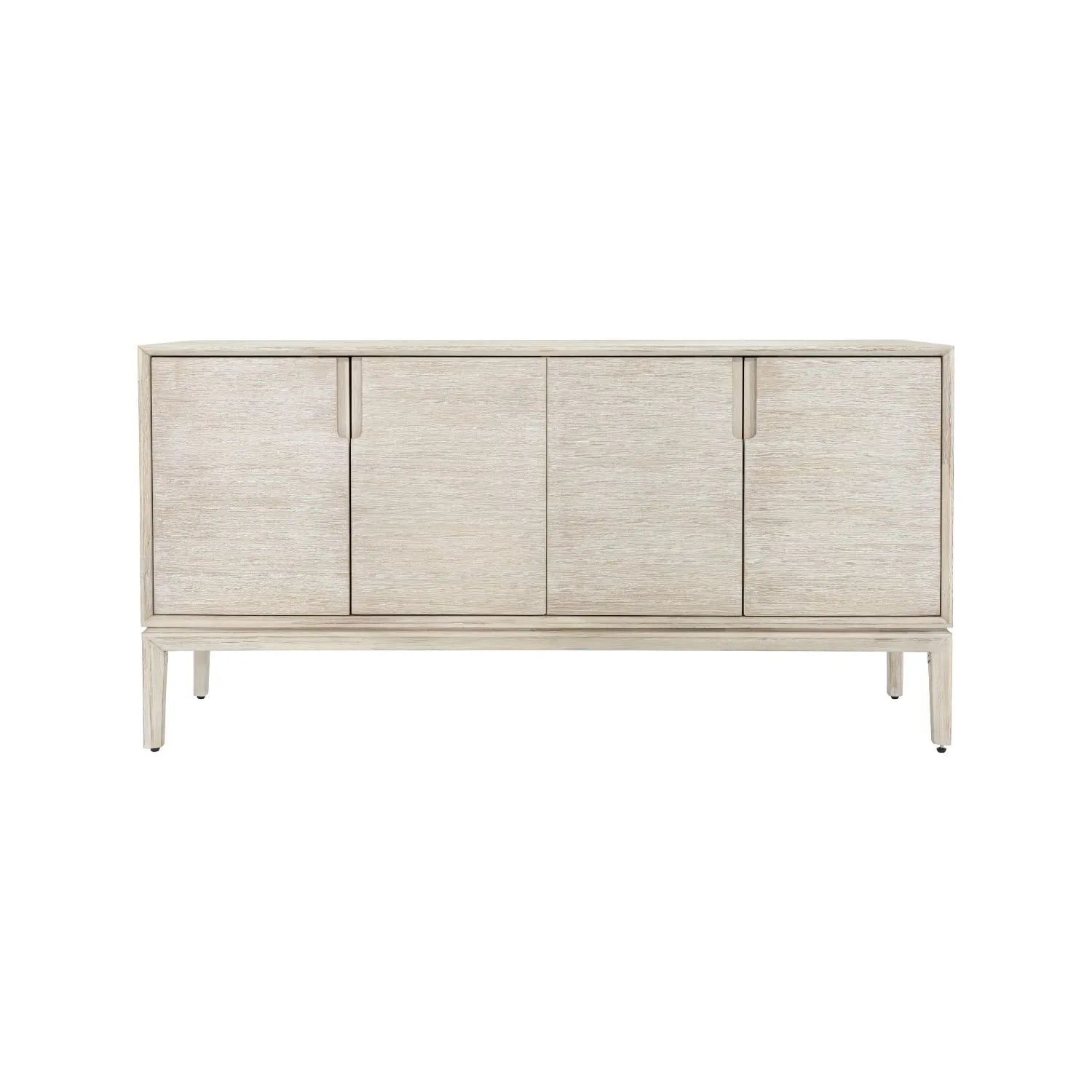 Modern Scandi Whitewashed Acacia Wooden Sideboard with 4 Doors, Cut-Out Handles and Internal Shelves – Contemporary Scandinavian Storage Cabinet for Living Room, Dining Room or Hallway 80x160x45cm | Click Style