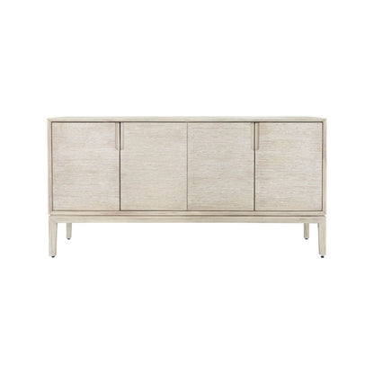 Modern Scandi Whitewashed Acacia Wooden Sideboard with 4 Doors, Cut-Out Handles and Internal Shelves – Contemporary Scandinavian Storage Cabinet for Living Room, Dining Room or Hallway 80x160x45cm | Click Style