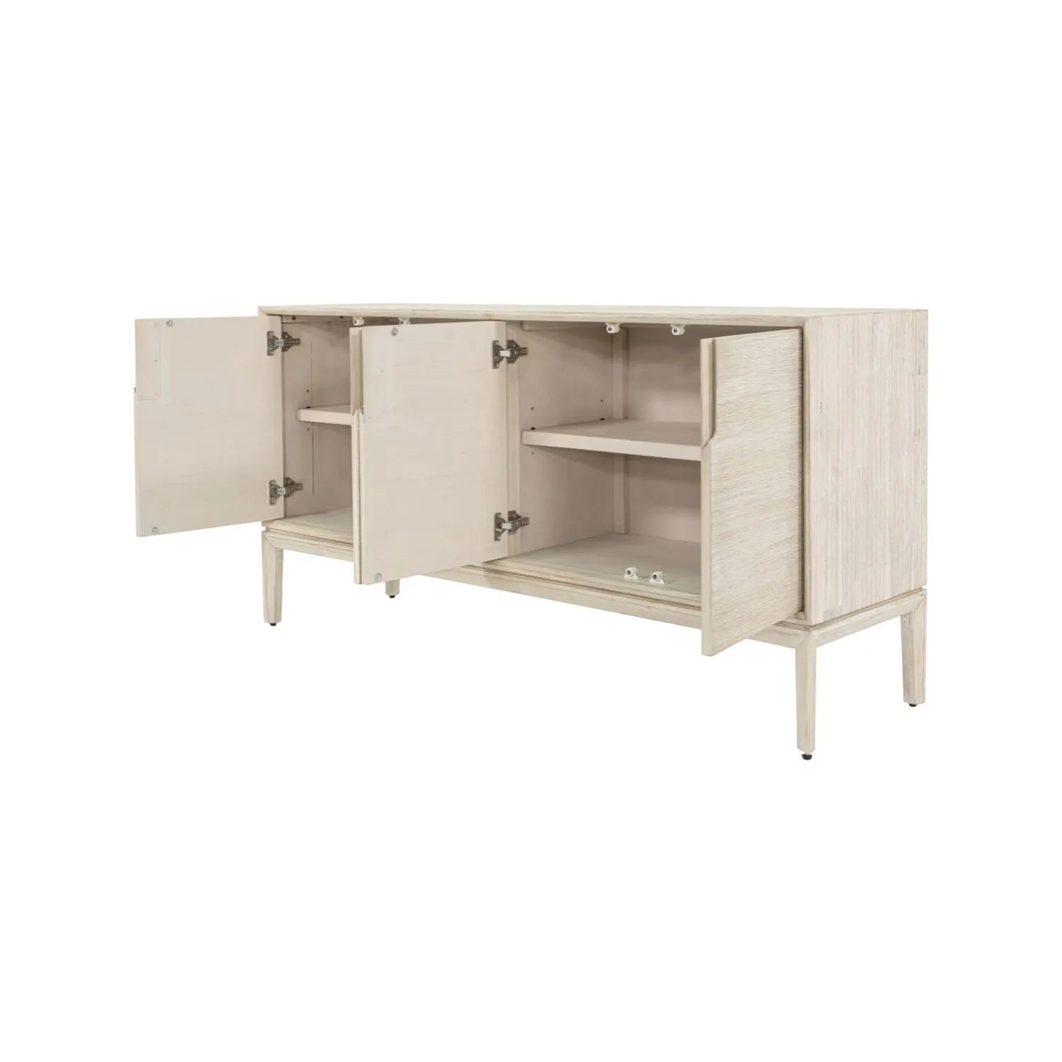 Modern Scandi Whitewashed Acacia Wooden Sideboard with 4 Doors, Cut-Out Handles and Internal Shelves – Contemporary Scandinavian Storage Cabinet for Living Room, Dining Room or Hallway 80x160x45cm | Click Style