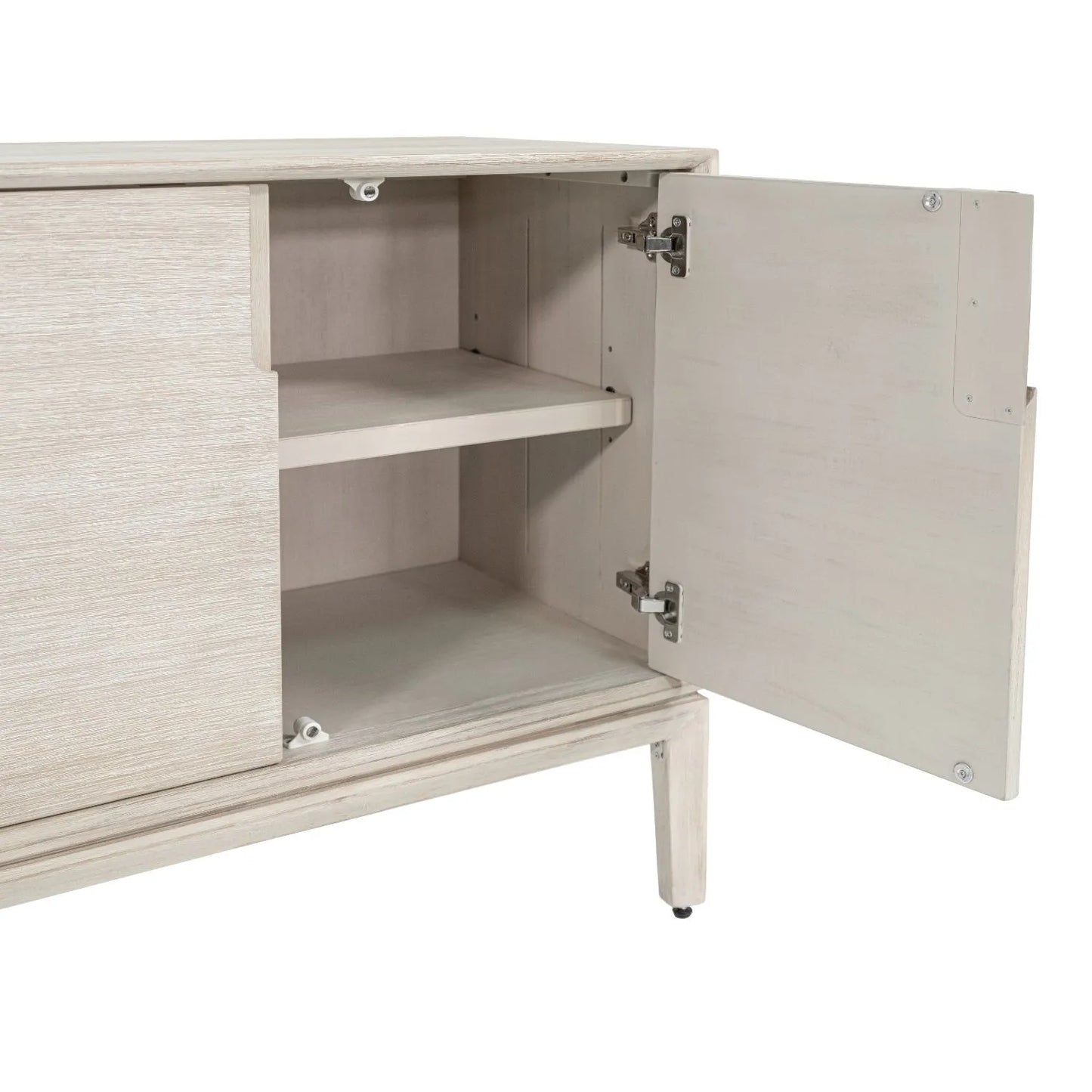 Modern Scandi Whitewashed Acacia Wooden Sideboard with 4 Doors, Cut-Out Handles and Internal Shelves – Contemporary Scandinavian Storage Cabinet for Living Room, Dining Room or Hallway 80x160x45cm | Click Style