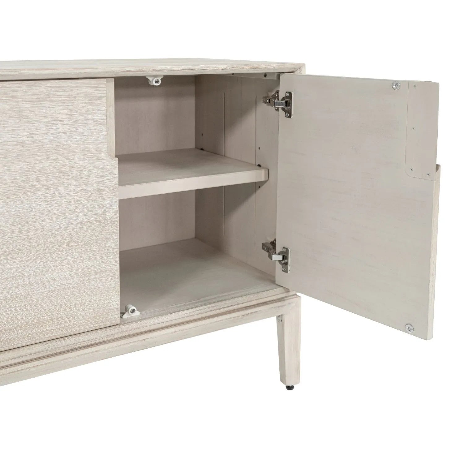 Modern Scandi Whitewashed Acacia Wooden Sideboard with 4 Doors, Cut-Out Handles and Internal Shelves – Contemporary Scandinavian Storage Cabinet for Living Room, Dining Room or Hallway 80x160x45cm | Click Style