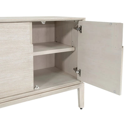 Modern Scandi Whitewashed Acacia Wooden Sideboard with 4 Doors, Cut-Out Handles and Internal Shelves – Contemporary Scandinavian Storage Cabinet for Living Room, Dining Room or Hallway 80x160x45cm | Click Style