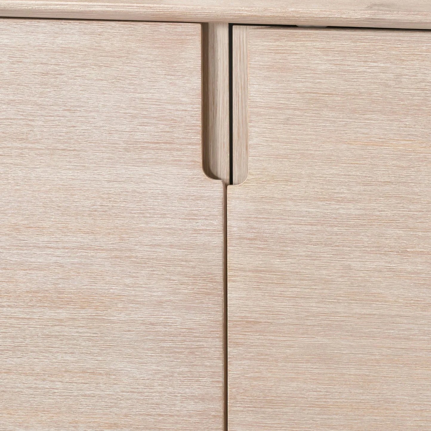 Modern Scandi Whitewashed Acacia Wooden Sideboard with 4 Doors, Cut-Out Handles and Internal Shelves – Contemporary Scandinavian Storage Cabinet for Living Room, Dining Room or Hallway 80x160x45cm | Click Style