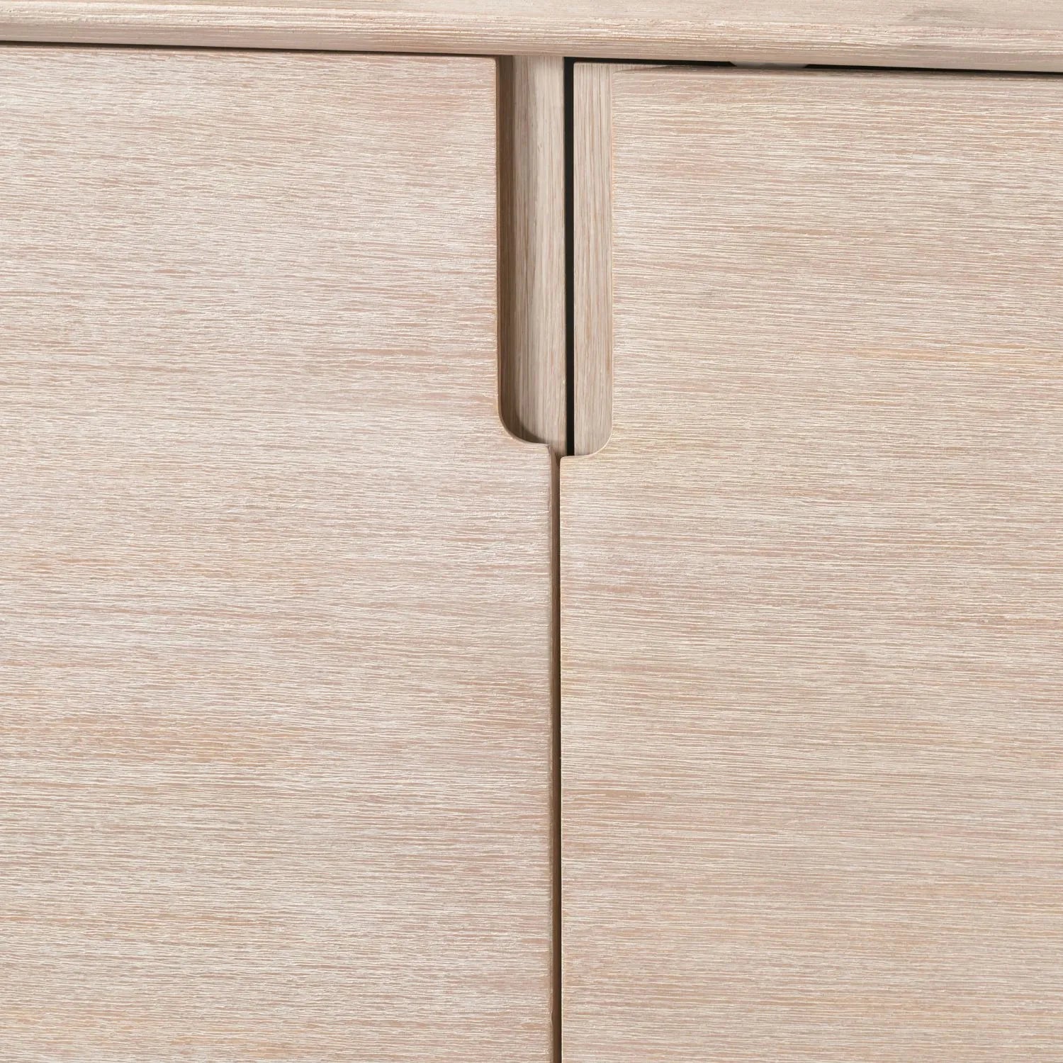Modern Scandi Whitewashed Acacia Wooden Sideboard with 4 Doors, Cut-Out Handles and Internal Shelves – Contemporary Scandinavian Storage Cabinet for Living Room, Dining Room or Hallway 80x160x45cm | Click Style