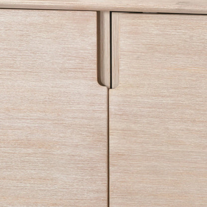 Modern Scandi Whitewashed Acacia Wooden Sideboard with 4 Doors, Cut-Out Handles and Internal Shelves – Contemporary Scandinavian Storage Cabinet for Living Room, Dining Room or Hallway 80x160x45cm | Click Style