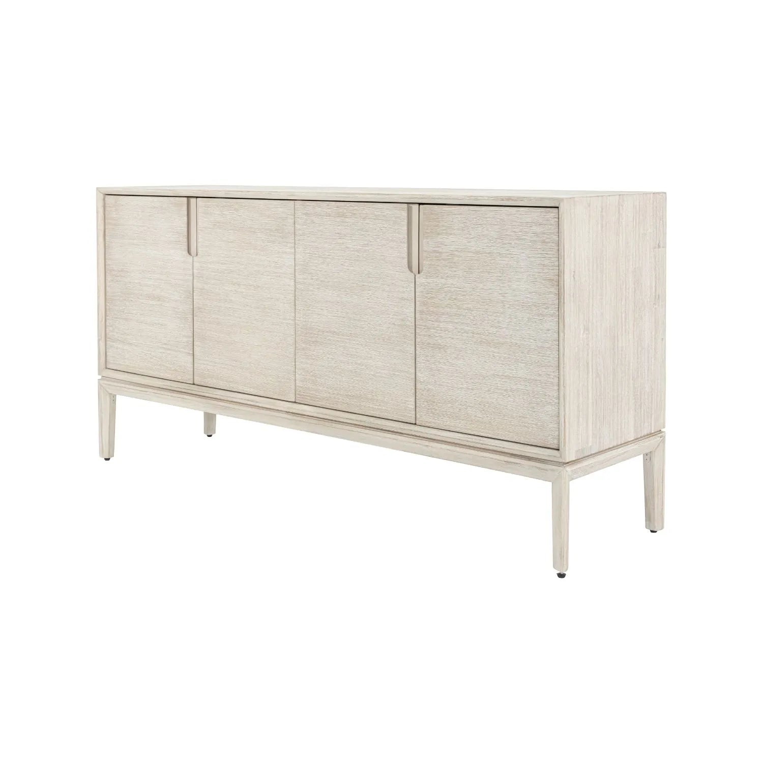 Modern Scandi Whitewashed Acacia Wooden Sideboard with 4 Doors, Cut-Out Handles and Internal Shelves – Contemporary Scandinavian Storage Cabinet for Living Room, Dining Room or Hallway 80x160x45cm | Click Style