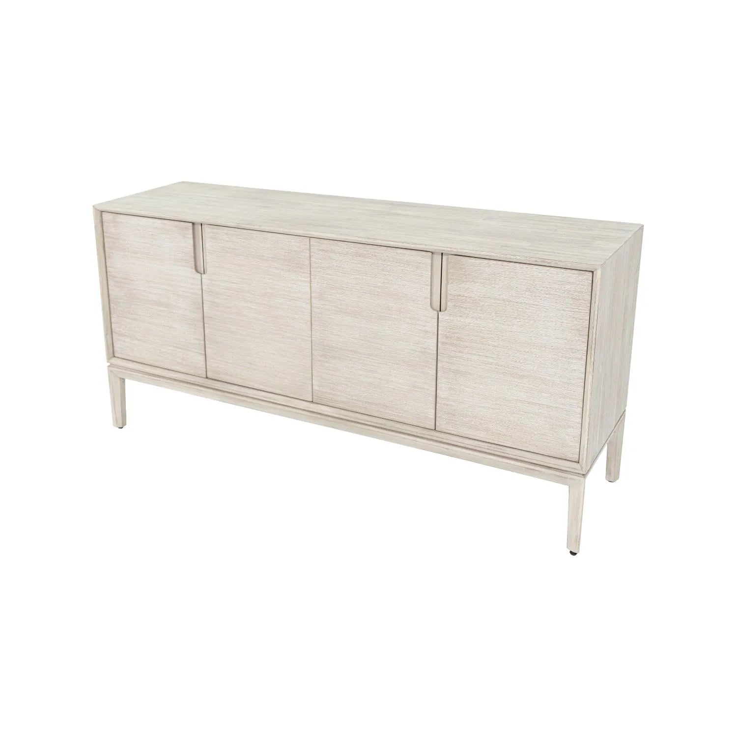 Modern Scandi Whitewashed Acacia Wooden Sideboard with 4 Doors, Cut-Out Handles and Internal Shelves – Contemporary Scandinavian Storage Cabinet for Living Room, Dining Room or Hallway 80x160x45cm | Click Style