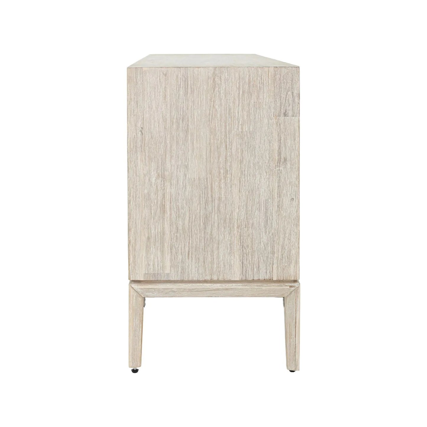 Modern Scandi Whitewashed Acacia Wooden Sideboard with 4 Doors, Cut-Out Handles and Internal Shelves – Contemporary Scandinavian Storage Cabinet for Living Room, Dining Room or Hallway Side 80x160x45cm | Click Style