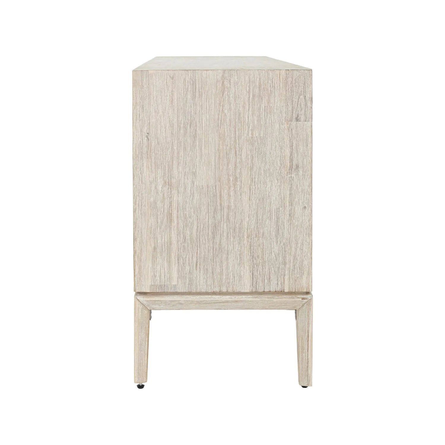 Modern Scandi Whitewashed Acacia Wooden Sideboard with 4 Doors, Cut-Out Handles and Internal Shelves – Contemporary Scandinavian Storage Cabinet for Living Room, Dining Room or Hallway Side 80x160x45cm | Click Style