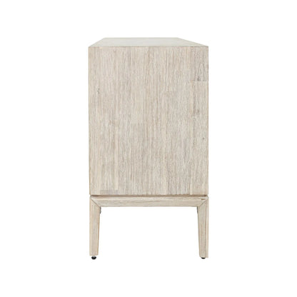 Modern Scandi Whitewashed Acacia Wooden Sideboard with 4 Doors, Cut-Out Handles and Internal Shelves – Contemporary Scandinavian Storage Cabinet for Living Room, Dining Room or Hallway Side 80x160x45cm | Click Style