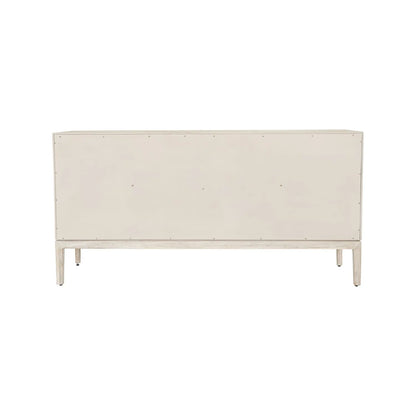 Modern Scandi Whitewashed Acacia Wooden Sideboard with 4 Doors, Cut-Out Handles and Internal Shelves – Contemporary Scandinavian Storage Cabinet for Living Room, Dining Room or Hallway 80x160x45cm | Click Style
