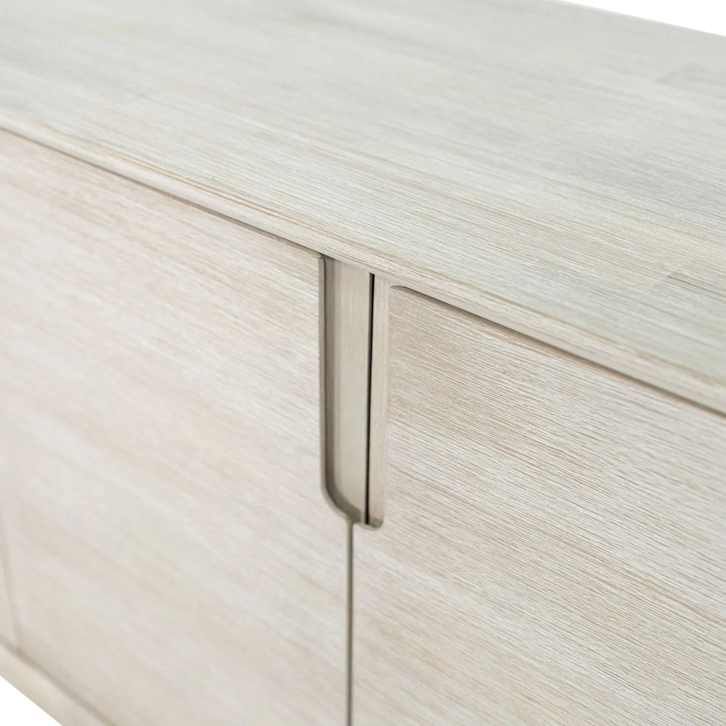 Modern Scandi Whitewashed Acacia Wooden Sideboard with 4 Doors, Cut-Out Handles and Internal Shelves – Contemporary Scandinavian Storage Cabinet for Living Room, Dining Room or Hallway 80x160x45cm | Click Style