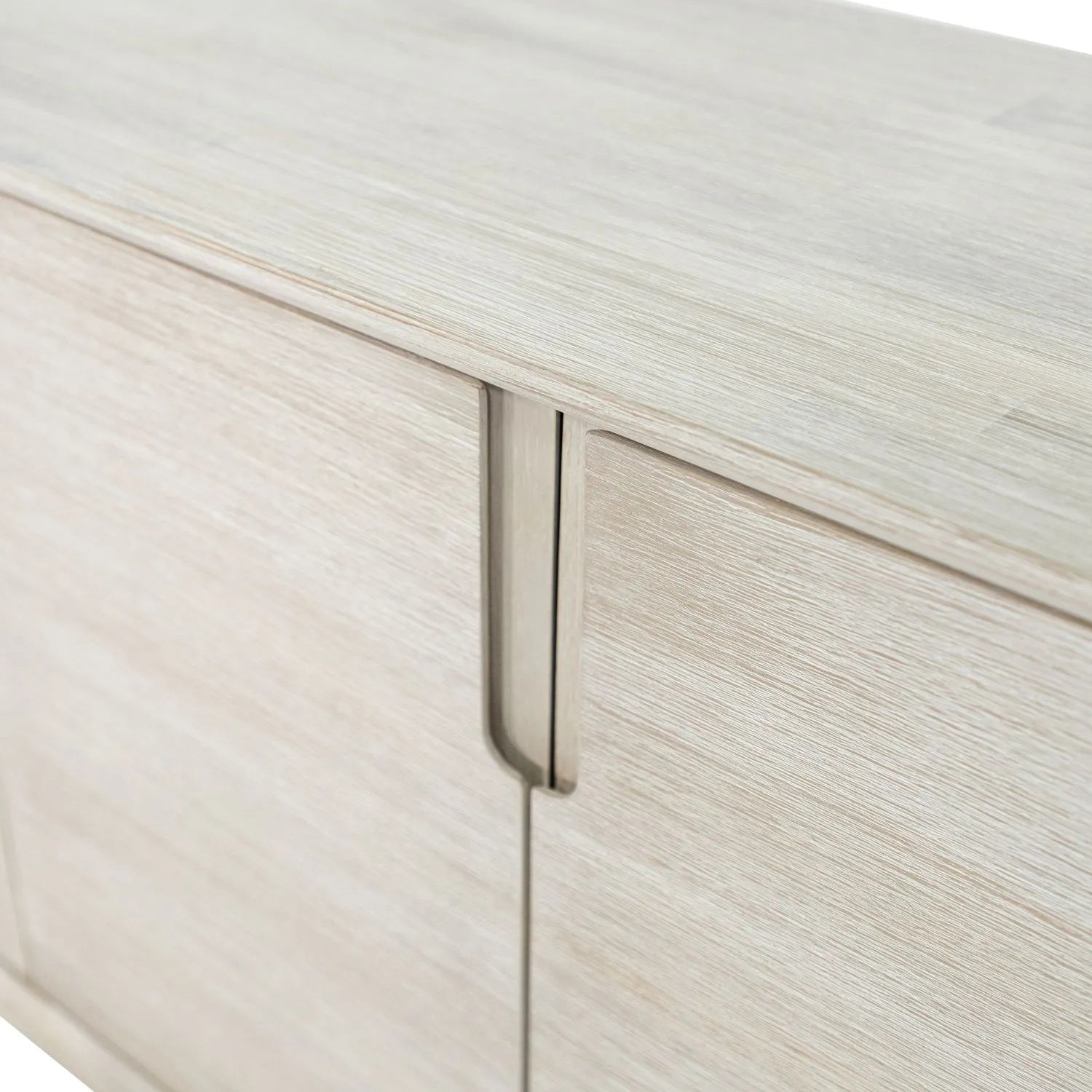 Modern Scandi Whitewashed Acacia Wooden Sideboard with 4 Doors, Cut-Out Handles and Internal Shelves – Contemporary Scandinavian Storage Cabinet for Living Room, Dining Room or Hallway 80x160x45cm | Click Style