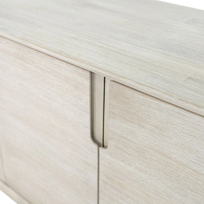 Modern Scandi Whitewashed Acacia Wooden Sideboard with 4 Doors, Cut-Out Handles and Internal Shelves – Contemporary Scandinavian Storage Cabinet for Living Room, Dining Room or Hallway 80x160x45cm | Click Style