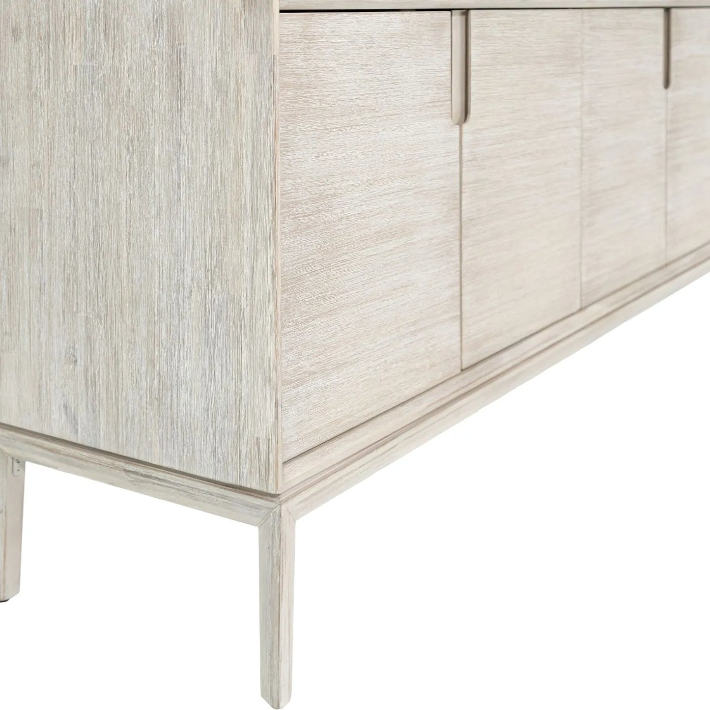 Modern Scandi Whitewashed Acacia Wooden Sideboard with 4 Doors, Cut-Out Handles and Internal Shelves – Contemporary Scandinavian Storage Cabinet for Living Room, Dining Room or Hallway 80x160x45cm | Click Style