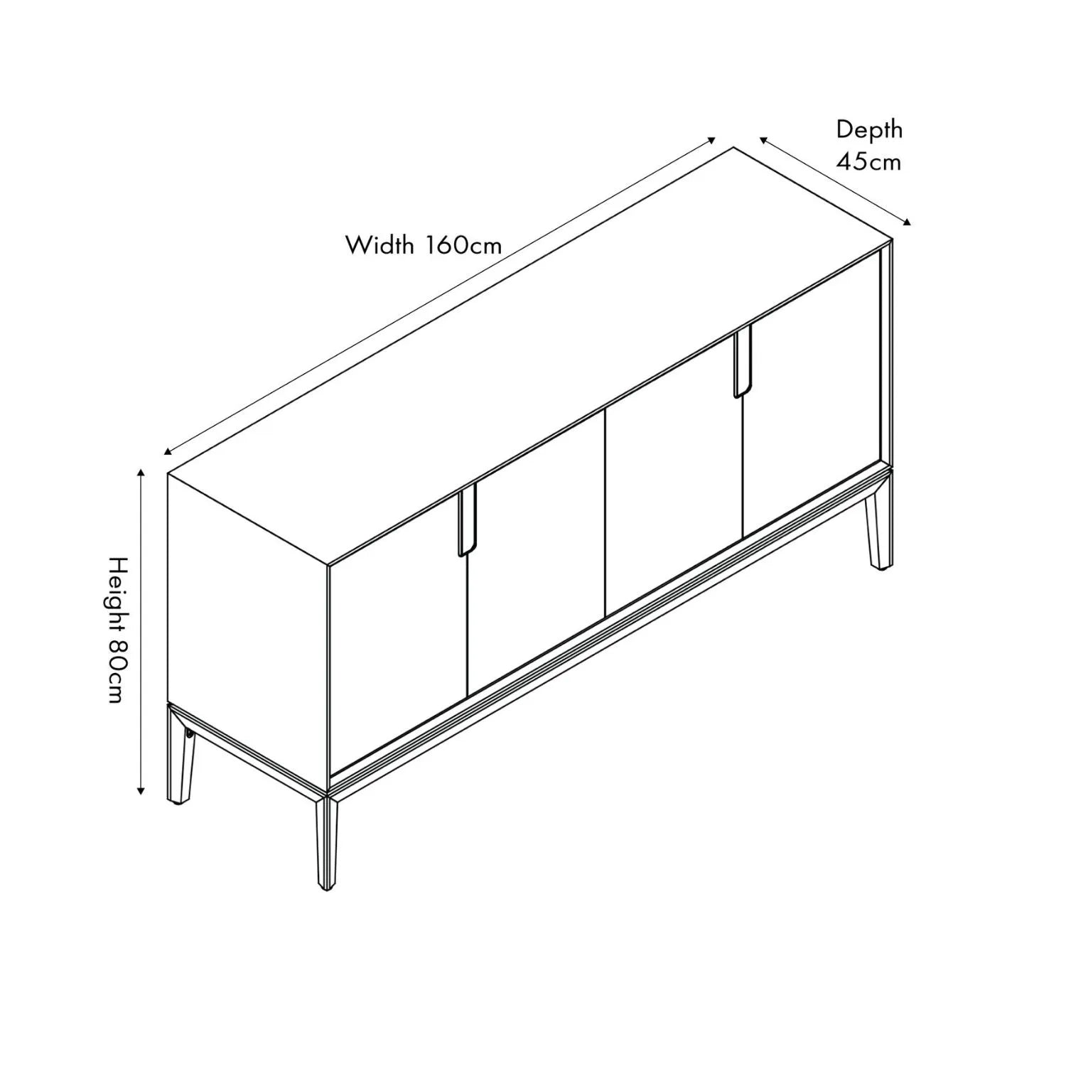 Modern Scandi Whitewashed Acacia Wooden Sideboard with 4 Doors, Cut-Out Handles and Internal Shelves – Contemporary Scandinavian Storage Cabinet for Living Room, Dining Room or Hallway Dimensions 80x160x45cm | Click Style