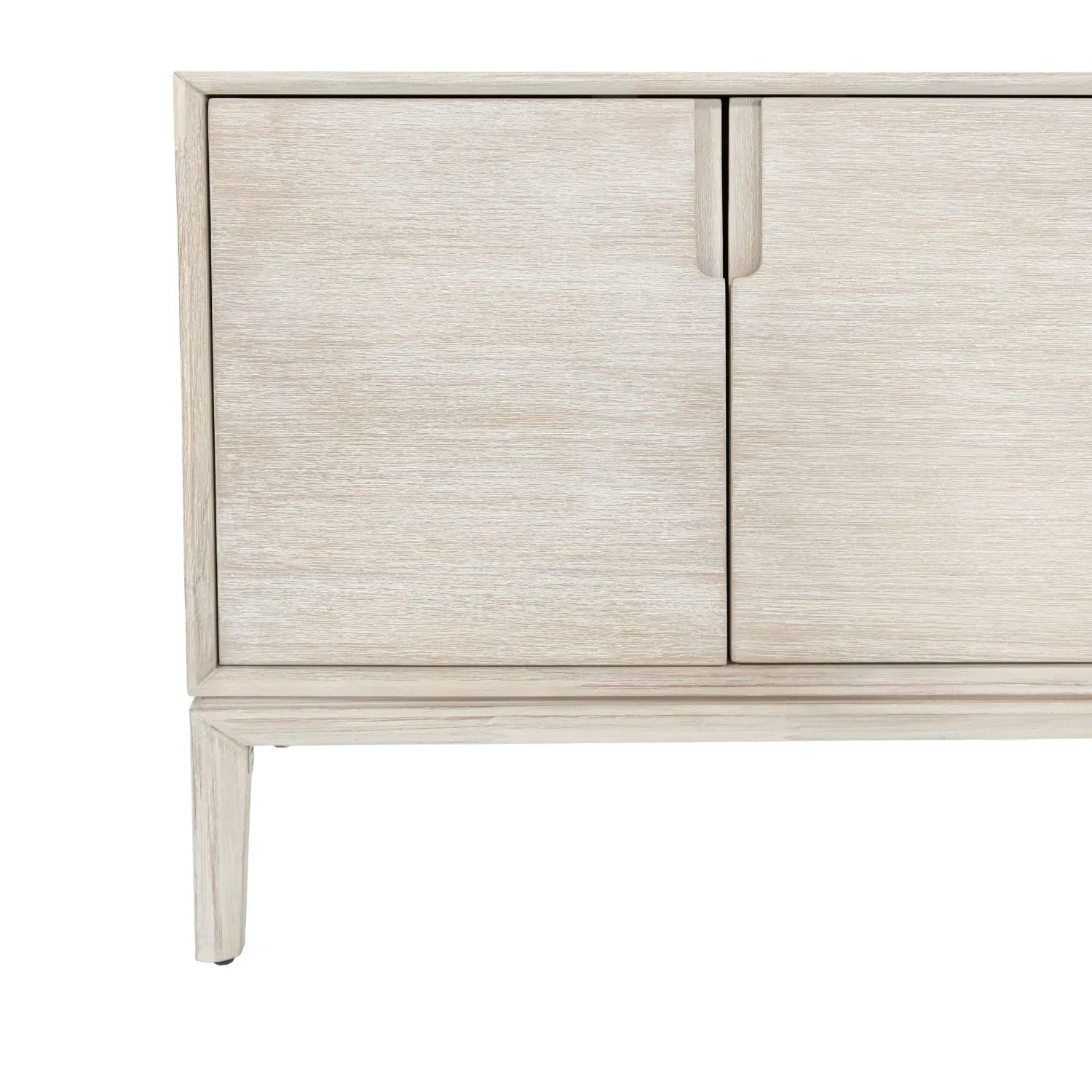 Modern Scandi Whitewashed Acacia Wooden Sideboard with 4 Doors, Cut-Out Handles and Internal Shelves – Contemporary Scandinavian Storage Cabinet for Living Room, Dining Room or Hallway 80x160x45cm | Click Style