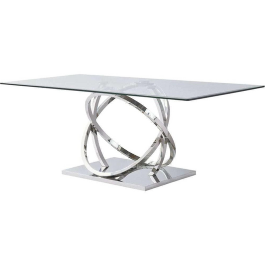 Modern Silver 6 Seater Dining Table with Glass Top 180x90