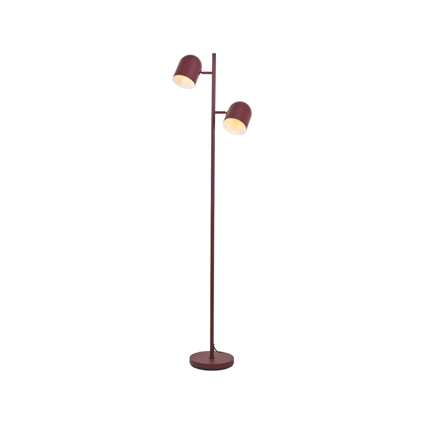 Mulberry Red Metal Floor Lamp with Twin Adjustable Cloche Shades – Modern Standing Task Light 160x39x23cm