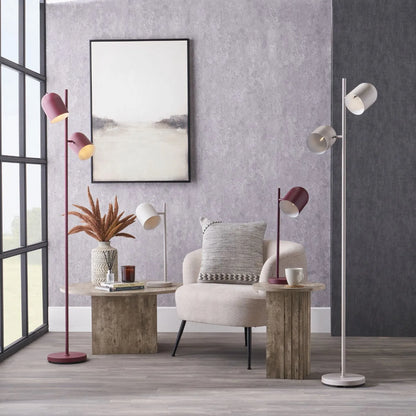 Mulberry Red Metal Floor Lamp with Twin Adjustable Cloche Shades – Modern Standing Task Light 160x39x23cm | Click Style