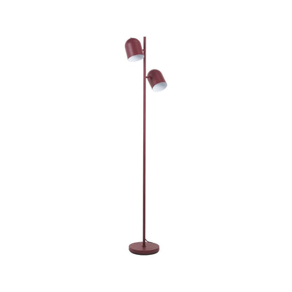 Mulberry Red Metal Floor Lamp with Twin Adjustable Cloche Shades – Modern Standing Task Light 160x39x23cm