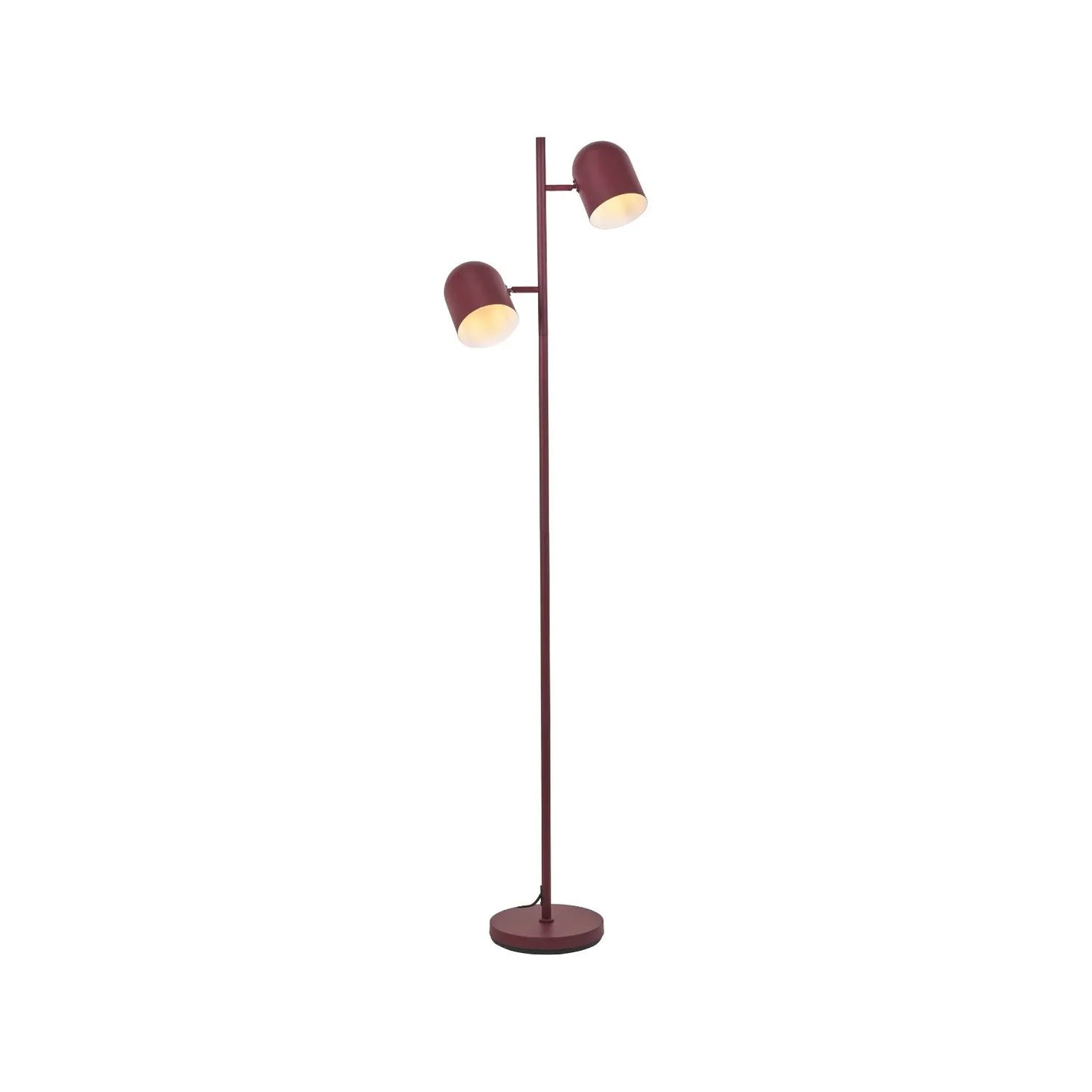 Mulberry Red Metal Floor Lamp with Twin Adjustable Cloche Shades – Modern Standing Task Light 160x39x23cm | Click Style