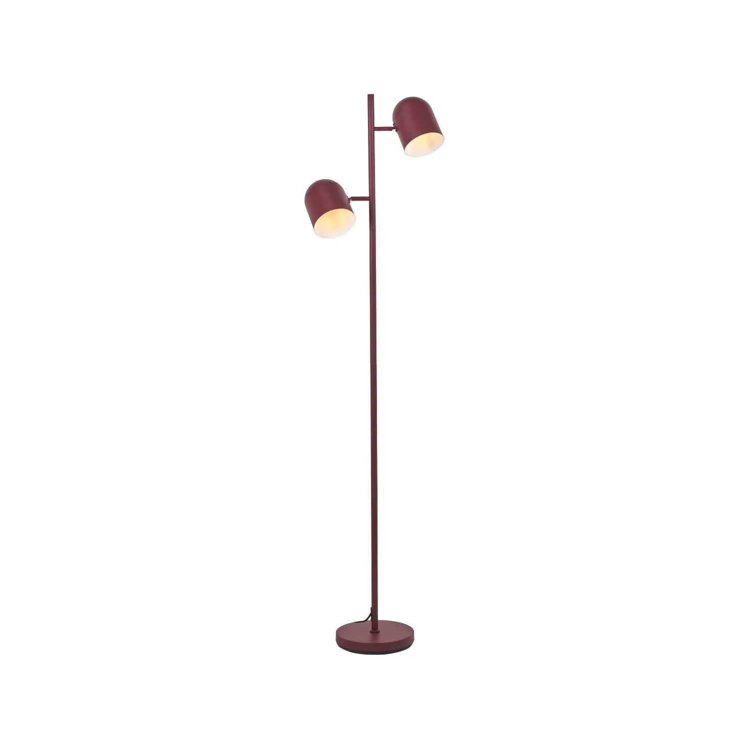 Mulberry Red Metal Floor Lamp with Twin Adjustable Cloche Shades – Modern Standing Task Light 160x39x23cm | Click Style
