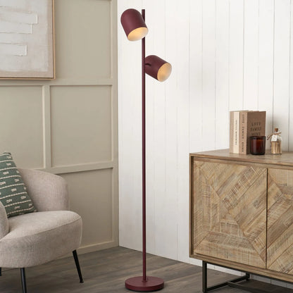 Mulberry Red Metal Floor Lamp with Twin Adjustable Cloche Shades – Modern Standing Task Light 160x39x23cm | Click Style