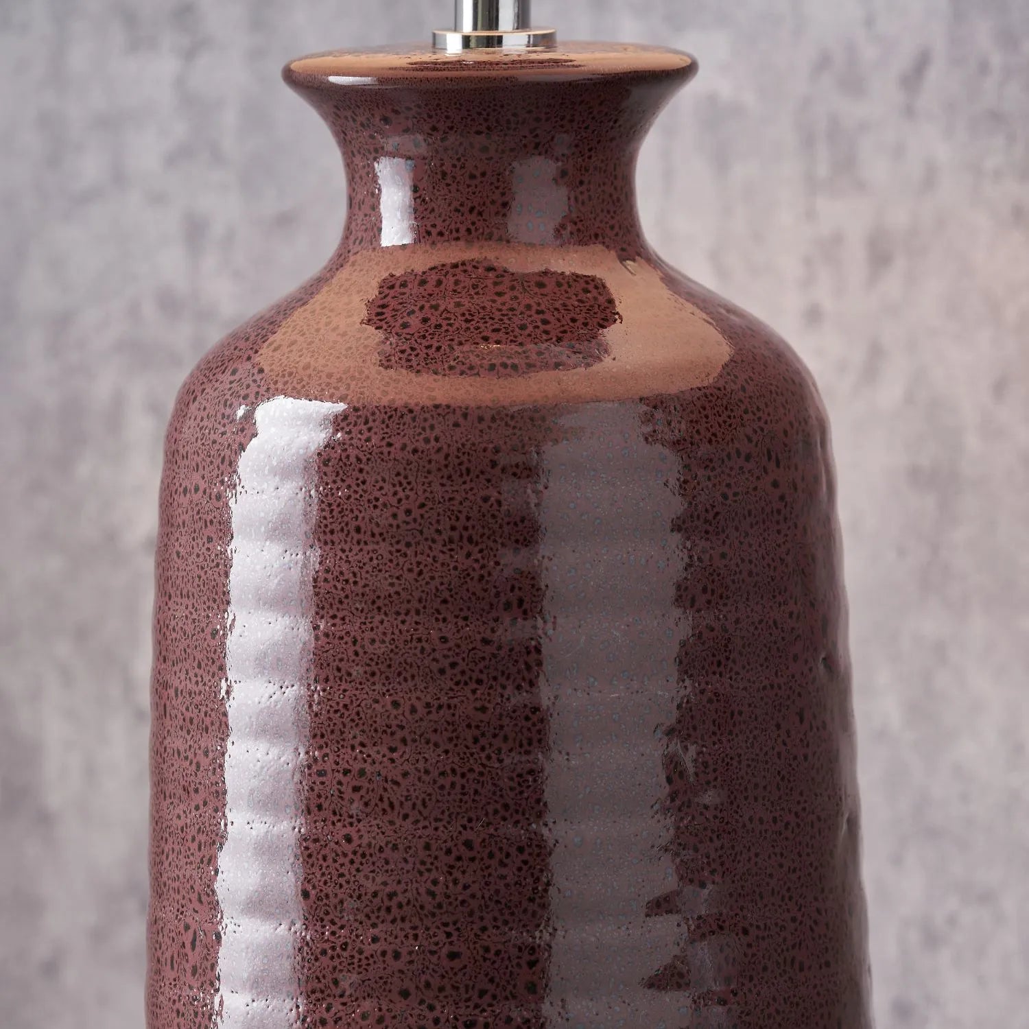 Mulberry Ribbed Ceramic Table Lamp with White Tapered Cotton Shade & Reactive Glaze Finish – Sculptural Bottle-Shaped Table Light 49x30x30cm | Click Style