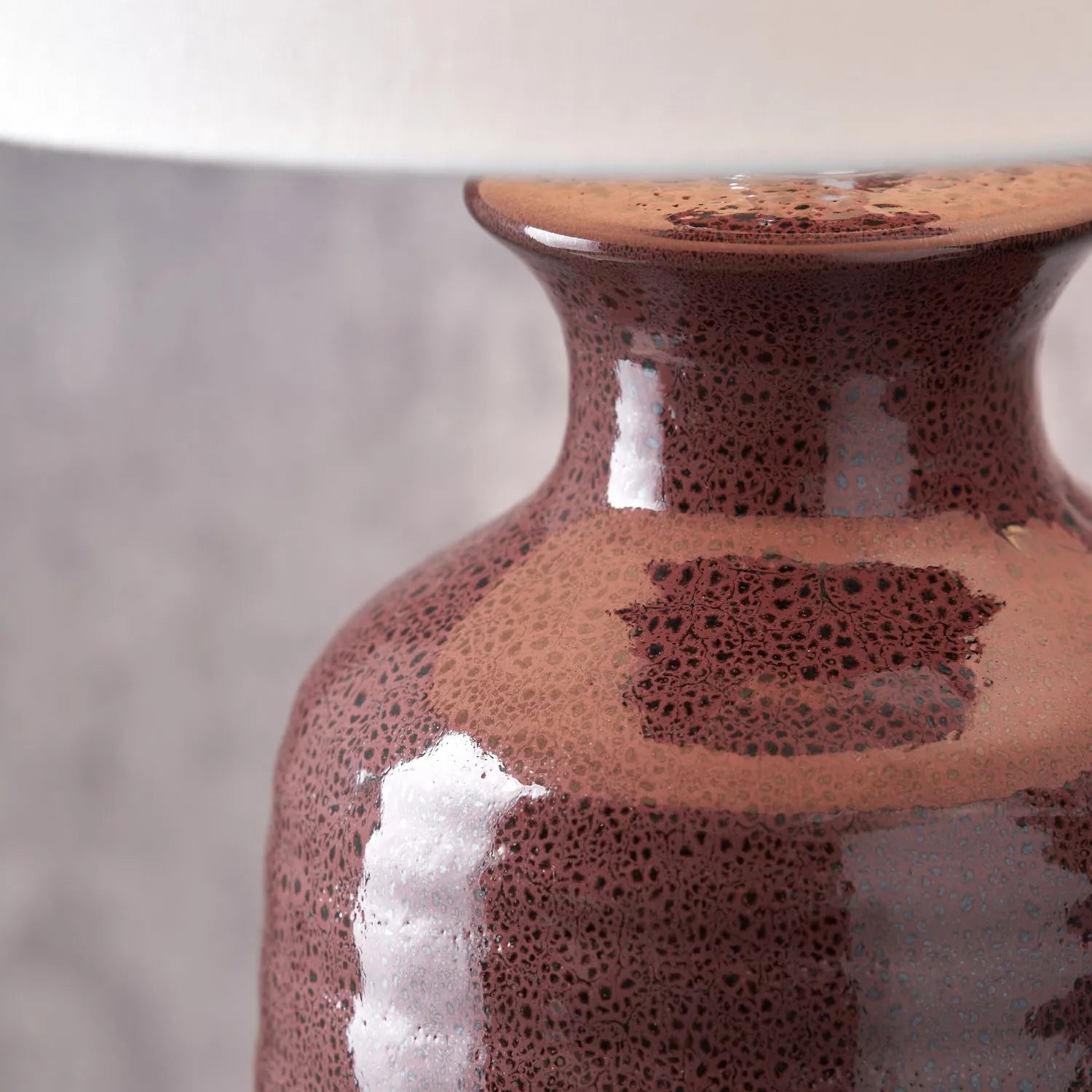 Mulberry Ribbed Ceramic Table Lamp with White Tapered Cotton Shade & Reactive Glaze Finish – Sculptural Bottle-Shaped Table Light 49x30x30cm | Click Style