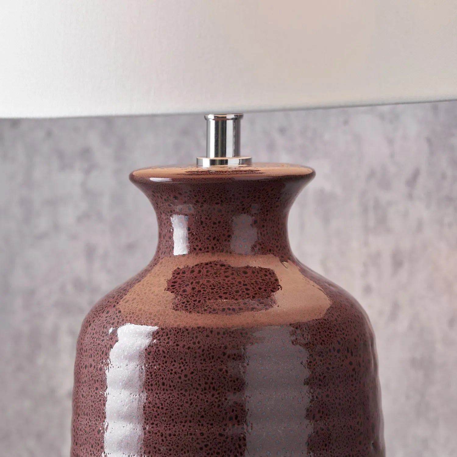 Mulberry Ribbed Ceramic Table Lamp with White Tapered Cotton Shade & Reactive Glaze Finish – Sculptural Bottle-Shaped Table Light 49x30x30cm | Click Style