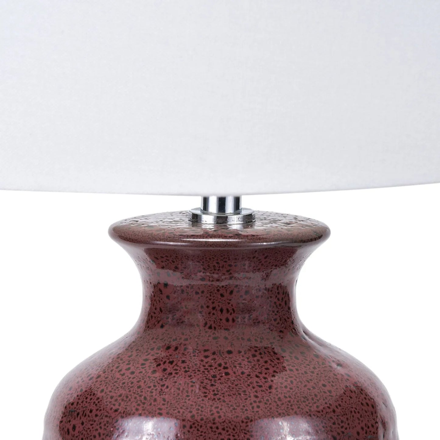 Mulberry Ribbed Ceramic Table Lamp with White Tapered Cotton Shade & Reactive Glaze Finish – Sculptural Bottle-Shaped Table Light 49x30x30cm | Click Style