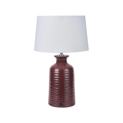 Mulberry Ribbed Ceramic Table Lamp with White Tapered Cotton Shade & Reactive Glaze Finish – Sculptural Bottle-Shaped Table Light 49x30x30cm | Click Style