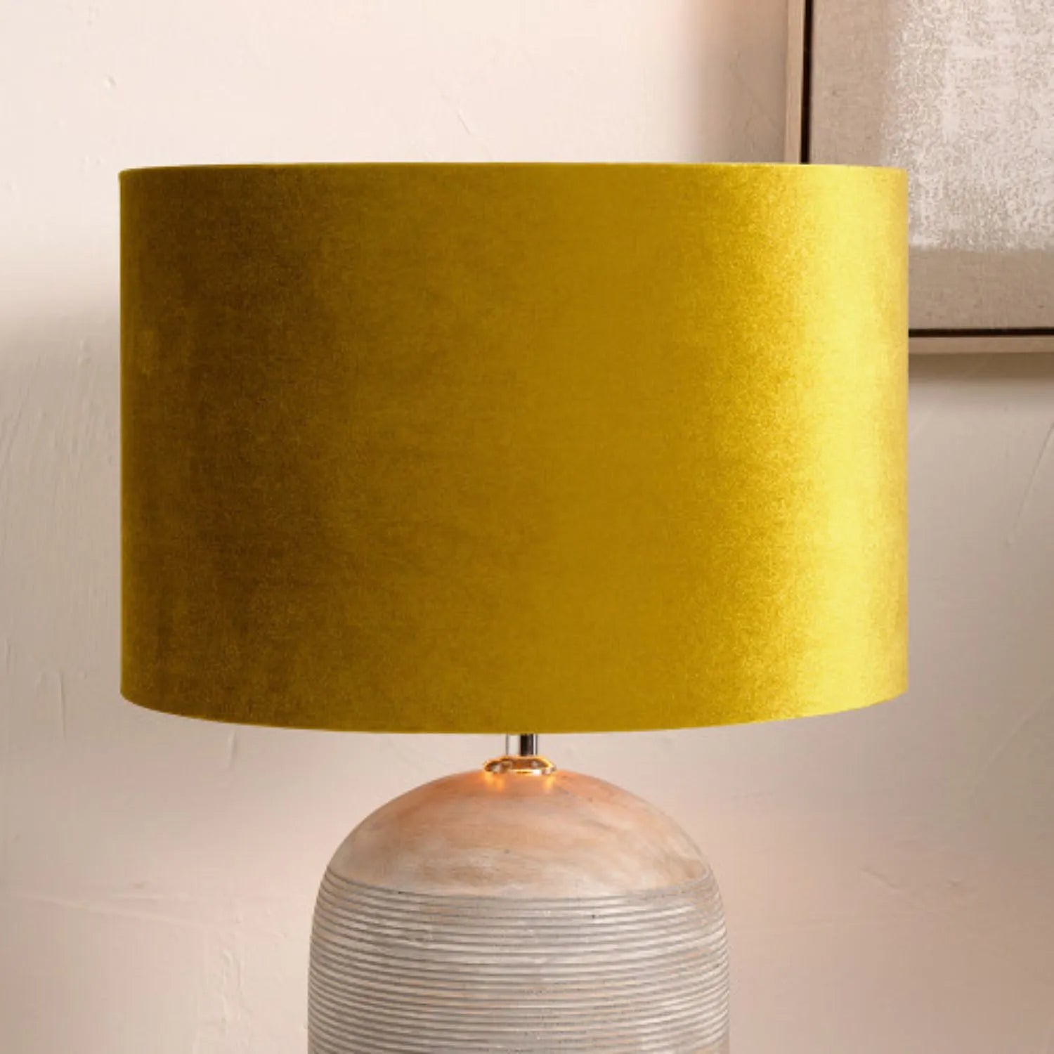 Mustard Yellow Velvet Drum Lampshade 40cm/16in | Click Style